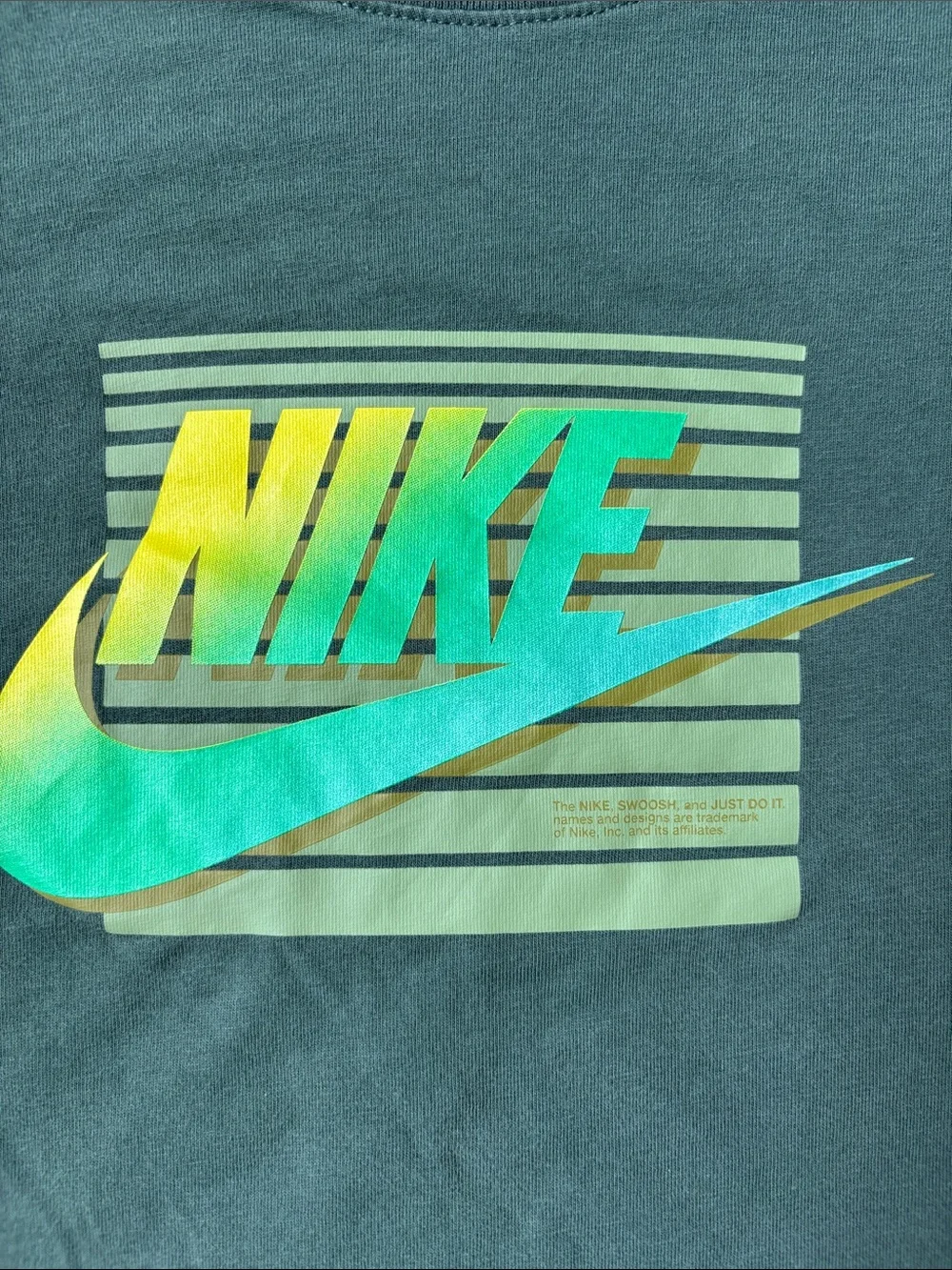 Nike Boys Dark Green Tee with Yellow-Green Swoosh